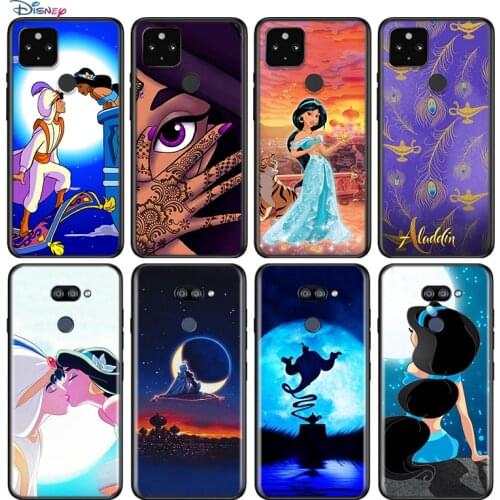 Aladdin Jasmine Princess For Google Pixel 5 4 4A XL Shell For LG Q60 V60 V50 V50S V40 V35 V30 5G Black Soft Phone Case