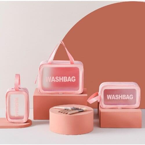 Travel Cosmetic Bag Transparent Waterproof Women Makeup Storage Bag Portable Household Toiletries Storage Bag Stylish Pu Frosted