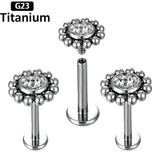 G23 Titanium16G Push in CZ Blaze Set Beads Surround Side Tops Labret Lip Stud Rings Ear Helix Tragus Cartilage Earring Piercings