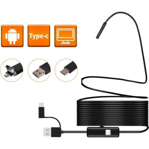 3 in 1 Semi-rigid USB Endoscope Camera 5.5MM IP67 Waterproof Snake Camera With 6 Led for Windows & Macbook PC Android Endoscope