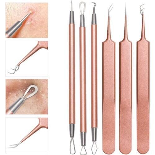 6pcs Facial Acne Blackhead Remover Needles Extractor Pimple Blemish Comedone Removal Kit Double Head Face Care Tool