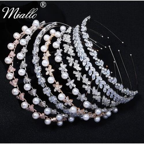 Miallo Fashion Cubic Zirconia Headbands for Women Hair Accessories Crown Wedding Bridal Hair Jewelry Party Headpiece Gift