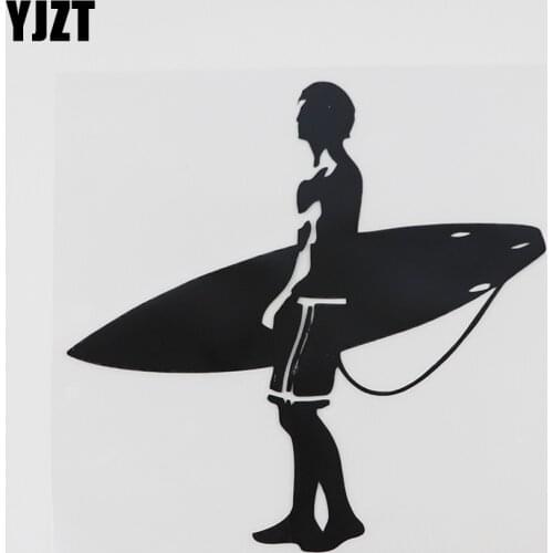 YJZT 13.4CMX13.5CM Fashion Surfing Board Surf Man Decal Vinyl Car Sticker Black/Silver 8A-0737