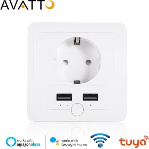 AVATTO Smart USB Wall Socket 16A EU Wifi Power Plug Works With Google Home Alexa IFTTT Tuya Smart life APP Voice Remote Control