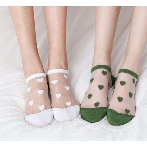Summer Women Heart Love Tulle Glass Silk Socks Colorful Ultra-thin Mesh Lace Breathable Socks Transparent Invisible Boat Socks