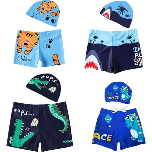 New Arrival Boy Kid Split Swimsuit Shorts + Hat Short Sleeve Cartoon Surfing Swimwear for 2-6 year