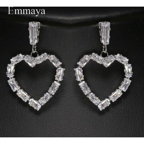 Emmaya New Arrival Cute Heart Shape Earring For Women Noble Shiny Zirconia Three Colors Choice Jewelry Party Elegant Decoration