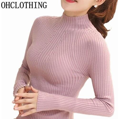 OHCLOTHING 2017 Women Autumn Winter Sweaters High Elastic Slim Warm Tight Bottoming Sweater Women Elegant Knitted Pullover