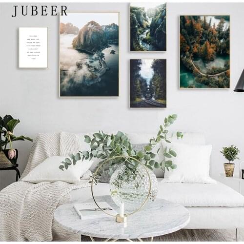 Nordic style landscape posters and prints forest mountain canvas print lake wall art decoration picture for living room painting