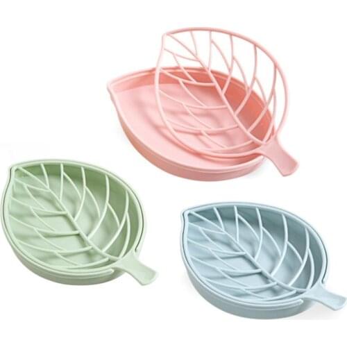 Plastic Leaf Shape Soap Dish Plate Double layer Soap Dishes Leaf Shape Case Soap Box Holder Drain Container Bathroom Products