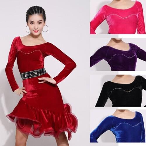 Latin Dance Dress 5 Colours Women Dance Costume Slim Velvet Clothing Sexy Dance Skirt Competition Outfit Tango Waltz Dress 284