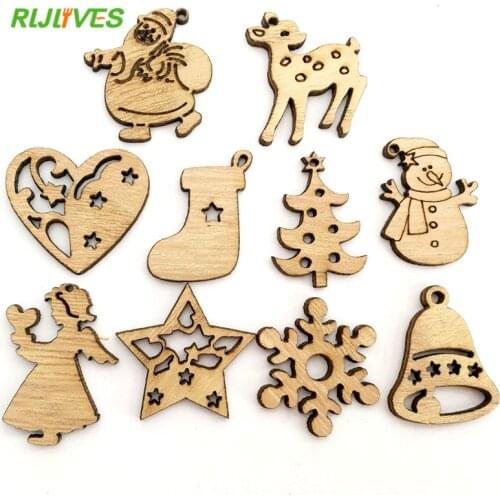50pcs/Pack Natural wooden DIY Christmas tree Hanging Ornaments Pendant Gifts Tree Snow Flakes Table Bottle DIY Decoration