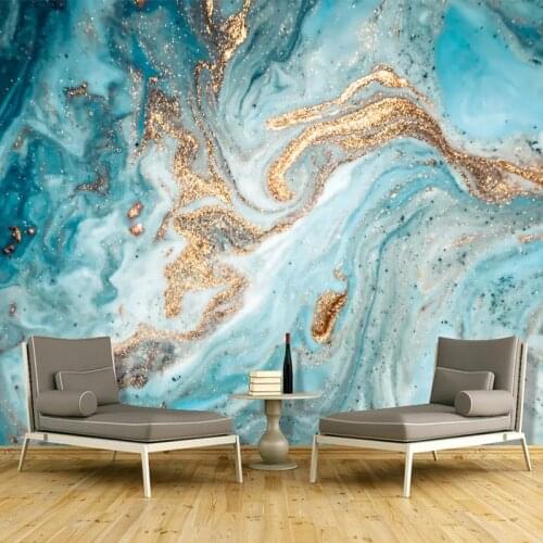 Custom 3D Wallpaper Modern Ink Landscape Abstract Golden Marble Texture Wall Painting Living Room Art Home Decor Blue Wallpapers