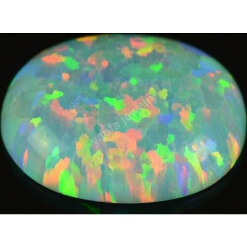 Popular loose opal stone Op03 green fire oval shape flat back cabochon synthetic opal gems jewelry stone