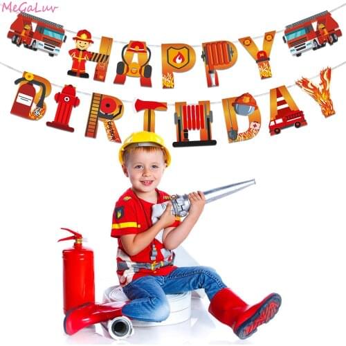 Firefighting Education Theme Decoration Kids Happy Birthday Banner Disposable Tableware Fireman Party Supplies