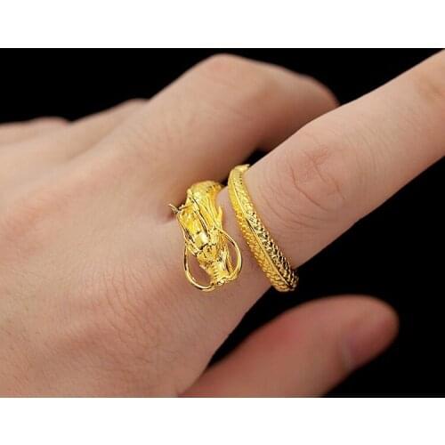 Adjustable Gothic Punk Rock Ring 18K Gold Mystic Flying Chinese Dragon Shenlong Cuff Rings Men Jewelry Gift