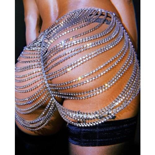 Bling Crystal Rhinestone Butt Body Chain Women Bikini Underwear Chain Sexy Body Harness Party Chic Hip Jewelry