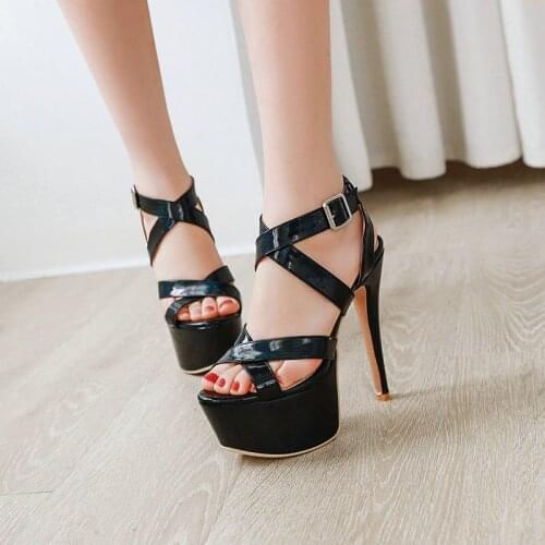 Sexy Women Party Sandals Platform Thin Heel Buckle Women Summer Shoes Black Pingk White Blue