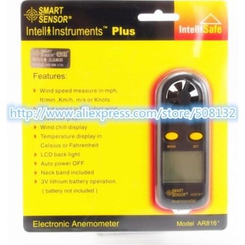 Smart Sensor AR816+ Digital Air Wind Speed Gauge Anemometer Meter Tester