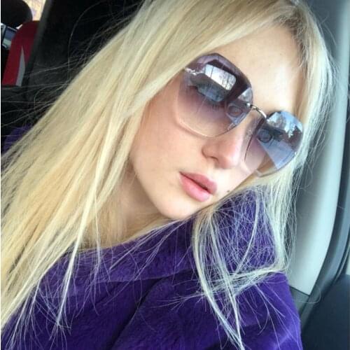 Recommend Fashion Brand Design Vintage Rimless Pilot Sunglasses Women Men Cutting Lens Gradient Shades Sun Glasses Female UV400