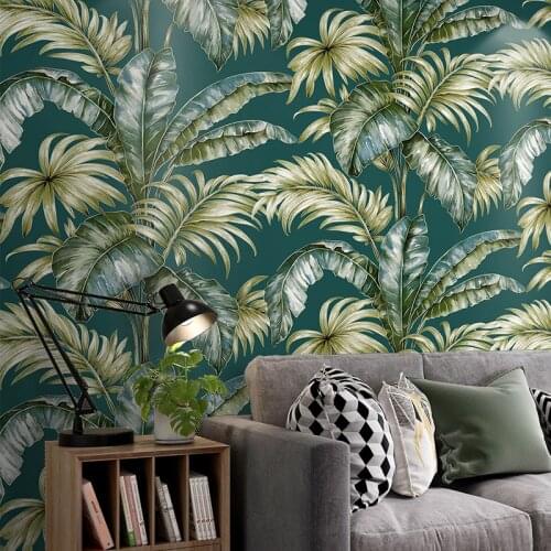 Modern Banana Leaves 3D Wall Papers Non Woven Blue Green Yellow Personalized Wallpaper forBar KTV Room Background Walls Mural