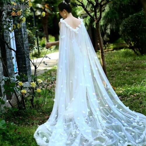 TOPQUEEN G45 Elegant Flower Jacket Woman Party Shawl Long Boleros for Women Wedding Accessories 2021 Train Bridal Shawl