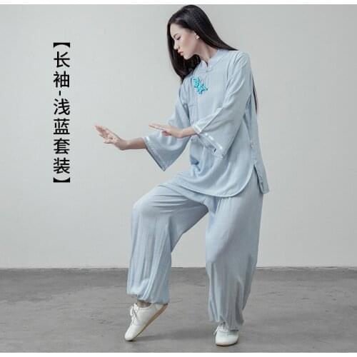 Spring Women Tai Chi Meditation Uniforms Linen Loose Yoga Shirt Bloomers Pant Jogger Casual Kungfu Martial Arts Set Activewear