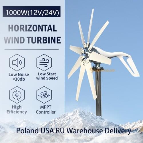 800W 1000W Wind Power Turbines Generator 12V 24V Windmill Generator For Boat With MPPT Controller Low Noise Low Wind Speed Start