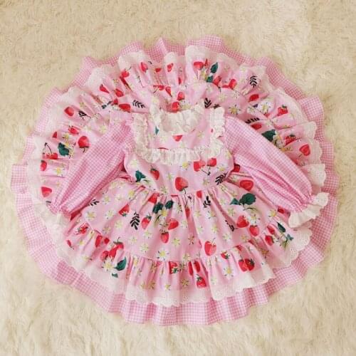 Vintage Spanish baby girl lolita princess dress strawberry printed kids England Turkey ball gown party dress