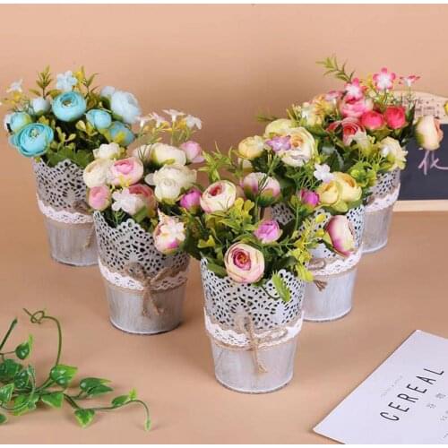 Vintage Iron Flower Pot Desktop Flowers Vase Plant Flowerpot Stand Beautiful Plant Decor Flower Holder for Yard Garden