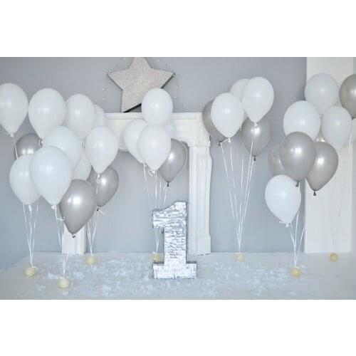 VinylBDS 7X5FT Children 1st Photography Backdrop White Balloons Party Backdrops Newborn Washable Background Photo Studio