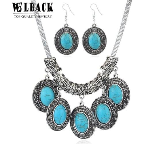 Welback 2020 New Jewelry Set Round Rhinestone Dangle Earrrings For Women Party Anniversary Ethnic Style Chocker Fashion Necklace