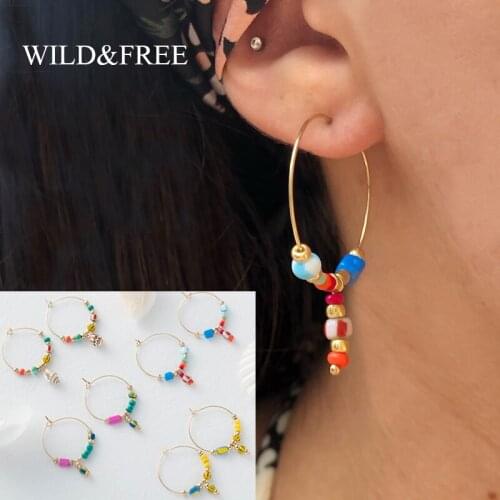 Wild&Free Bohemian Multi Color Beads Hoop Earrings For Women Girl Ethnic Summer Conch Charming Earrings Gift Jewelry Wholesale
