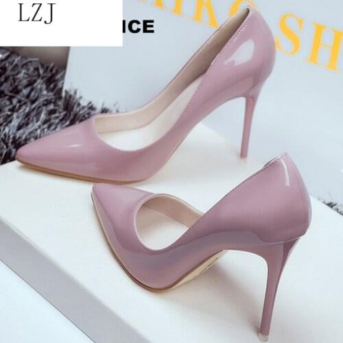 2019 Women Shoes Pointed Toe Pumps Patent Leather Dress Shoes High Heels Boat Shoes Wedding Shoes Zapatos Mujer 10cm/7cm/4cm