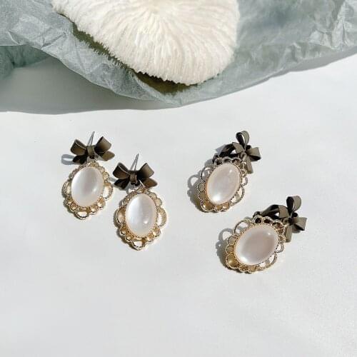 Vintage Women Bow Opal Pearl Elegant Sweet Girl Party Earring
