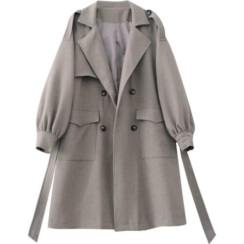 2020 Autumn New British Style Long Chic Coat Suit Collar Windbreaker Women Long Casual Loose Plus Size Jaqueta PR053