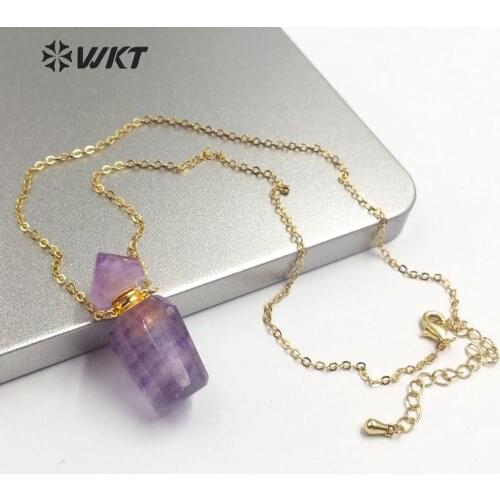 WT-N1175 natural stone perfume bottle Necklace with gold double Circle hook stone Pendant Necklacet fashion women Jewelry Making