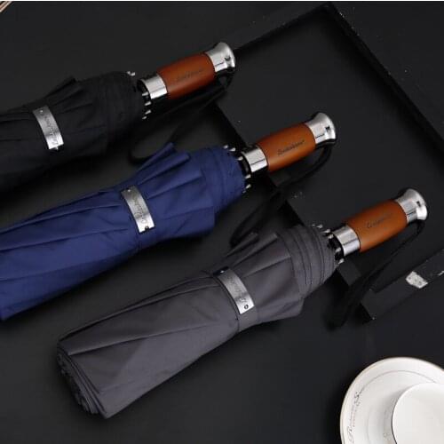 10 Bone Three Folding Full Automatic Umbrella Parasol Windproof Umbrella Double Sunny Rainy Men Business Paraguas Gift B65