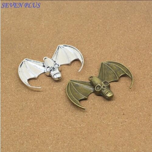 Newest Style 2 Pieces/Lot 40mm*60mm Antique Silver plated Or antique Bronze Diy Accessory Metal Bat Skull Charms For Jewelry