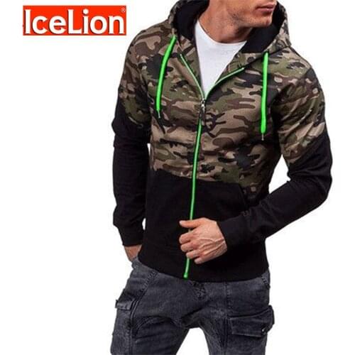 IceLion 2021 Spring Camouflage Zipper Hoodies Men Slim Fit Sweatshirt Fashion Hit Sportswear Male Tracksuit Hip Hop Streetwear