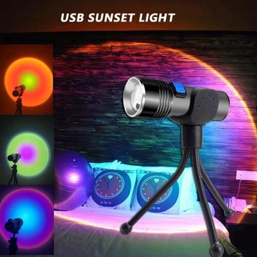 2021USB rechargeable Sunset Projector Atmosphere Led Night Light Home Coffe Shop Background Wall Decoration Colorful Lamp