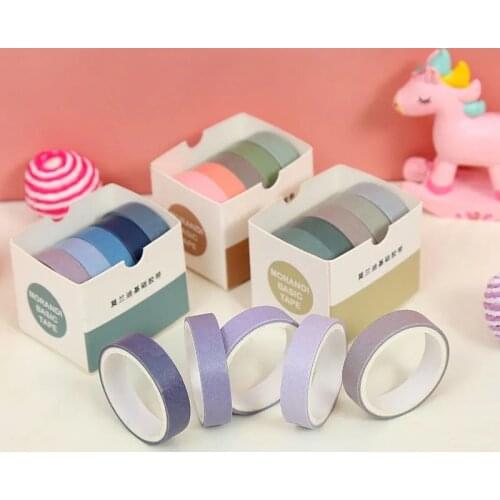 5Rolls Solid Color Washi Tape Set Decorative Masking Tape Cute Scrapbooking Adhesive Tape School Stationery Supplies Washi Tape
