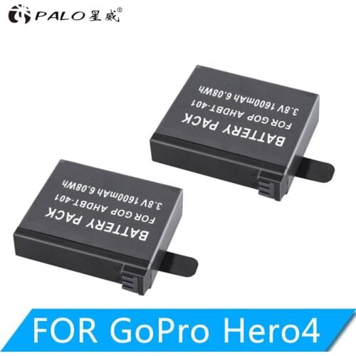 2Pcs Go Pro 4 battery 3.8V GoPro Hero 4 1600mAh Batteries AHDBT-401 Go Pro Hero4 AHDBT401 For GoPro Hero 4 action Camera battery
