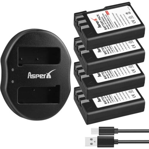 AsperX 4Pcs 2000mAh EN-EL9 EN-EL9a EN EL9 EN EL9a Battery + Dual USB Charger for Nikon ENEL9 D40 D40X D60 D5000 D3000