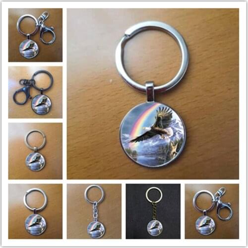 New Eagle Flying Photo keychain Cabochon glass and alloy mens and womens key ring pendant fashion jewelry