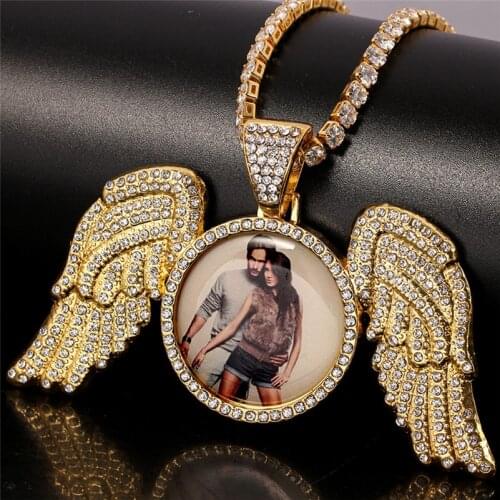 8 Style Custom Photo Solid Pendant Necklace With Cuba Chain Hip Hop Jewelry Personalized Angel Wings Miss Memory Medallions Gift