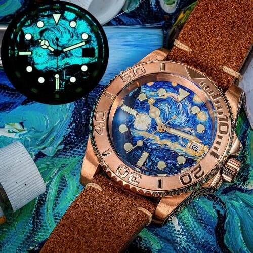 SHIRRYU Xiliu Customized Tin Bronze Yacht Carved Water Ghost Diving Watch Leisure Sports Retro Lao CuSn8 Male NH35 Movement