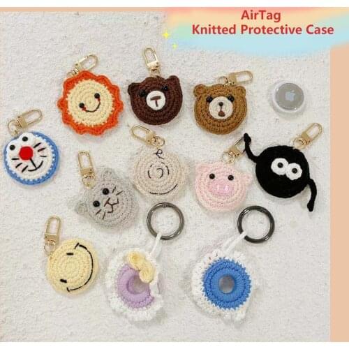 For Apple Airtag Cover Cute Cartoon Silicone Protective Sleeve Hand Knitting Keychain Anti-lost GPS For Air Tags Locator Tracker