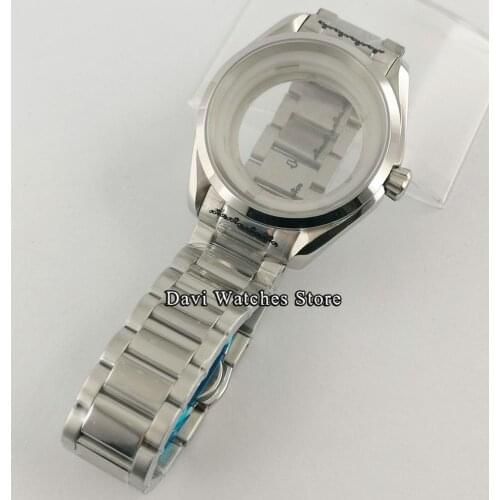 40mm silver sterile watch case with strap fit NH35 NH36 movement sapphire glass stainless steel case