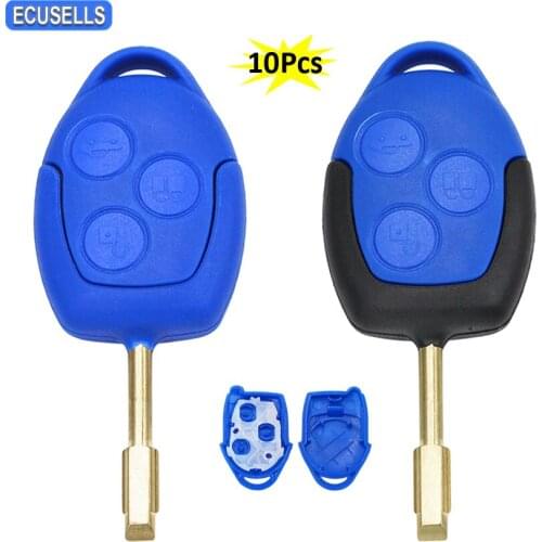 10Pcs/Lot 3 Button Remote Car Key Shell Case for Ford Transit WM VM 2006 - 2014 P/N: 6C1T15K601AG FO21 Blade Blue / Black Head